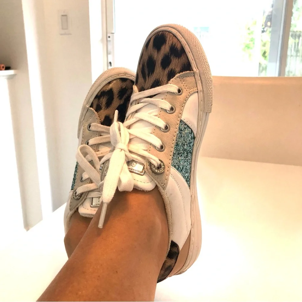 Guess Loven Low Profile Sneaker White Ocean Leopard Women’s 6.5 Animal Print
